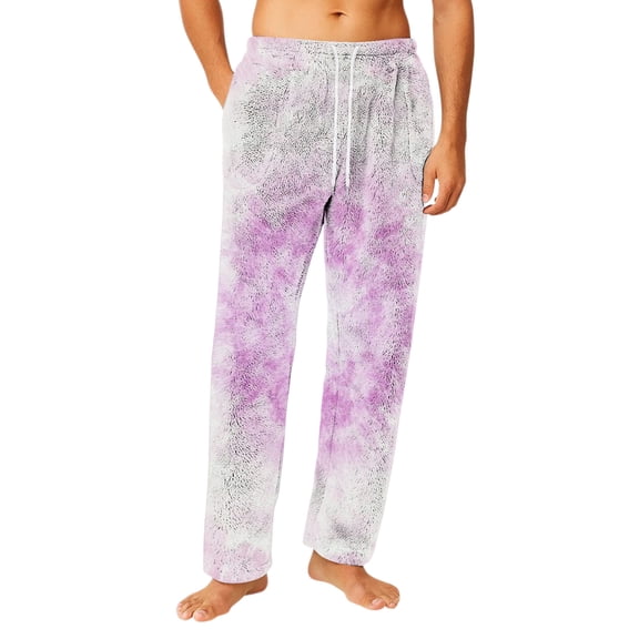 Homeyce Pajama Pants for Men Flannel Fleece Tie Dye Gradient Sleepwear Fluffy Soft Warm Relaxed Fit Sleep Pants with Pockets Drawstring Pj Bottoms,White 3XL