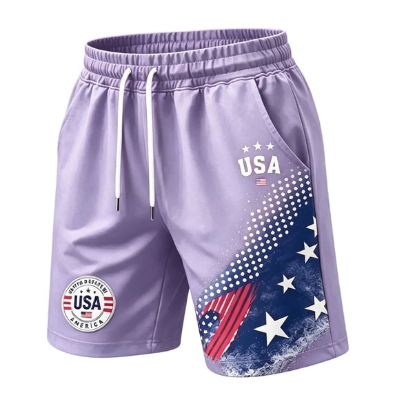 Homeyce Patriotic Shorts for Men Patriotic Printed Distressed Washed Shorts with Pocket Outdoor Hiking Fishing Shorts 250 Year American Anniversary Independence Day Golf Shorts,Purple 4XL