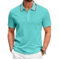 thumbnail image 1 of Homeyce Polo Shirts for Men Contrast Collared Short Sleeve Polo Shirts Button Business Casual Work Office Lightweight Shirt Solid Color Tee Shirt,Blue XL, 1 of 5