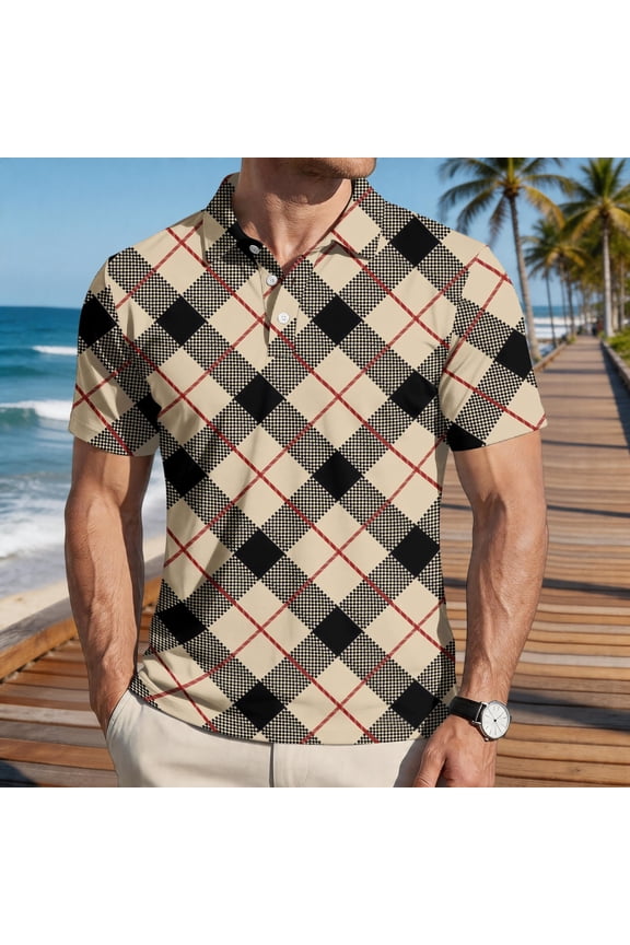 Polo Shirts for Men Collar Short Sleeve Polo Shirts Button Down Plaid Polo Tee Classic Casual Lightweight Golf Shirt,Gray 4XL