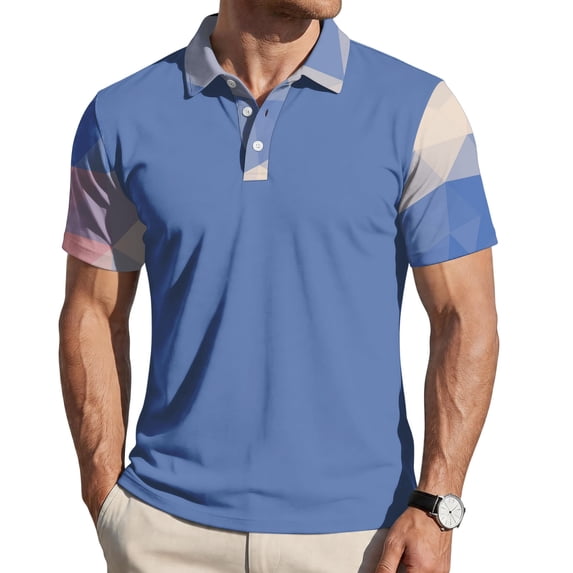 Homeyce Polo Shirts for Men Collar Short Sleeve Polo Shirts Button Work Fashion Casual Classic Polo Sweatshirt Solid Color Golf T Shirt,Blue 4XL