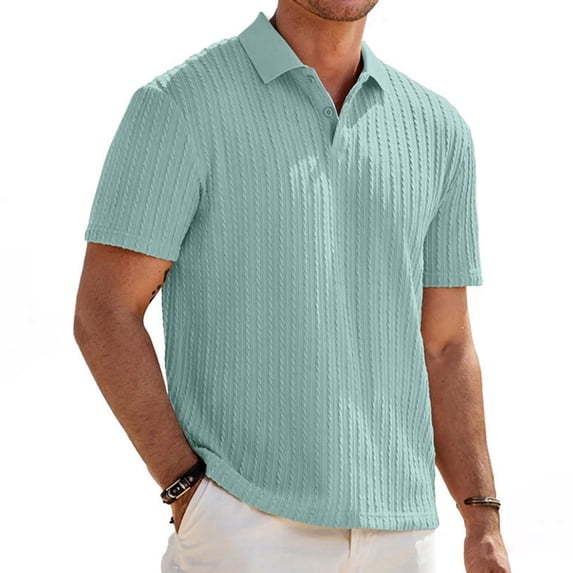 Homeyce Polo Shirts for Men Collared Short Sleeve Shirts Button Knitted Striped Polo Sweatshirt Casual Basic Lightweight Tee Shirt,Green XL