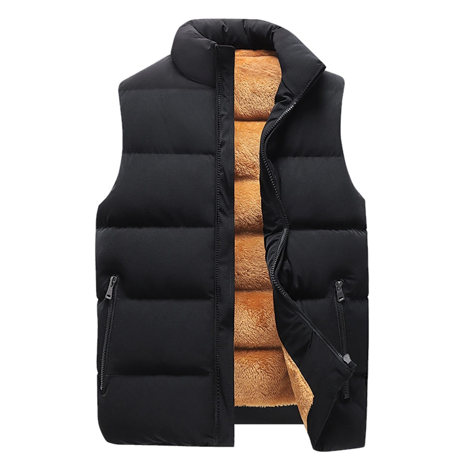 Homeyce Puffer Vest Jacket for Men Stand Collar Quilted Down Outerwear Vest Zip Up Sleeveless Lightweight Down Jacket with Pockets Winter Warm Casual Streetwear for Travel Running Outdoor,Black M