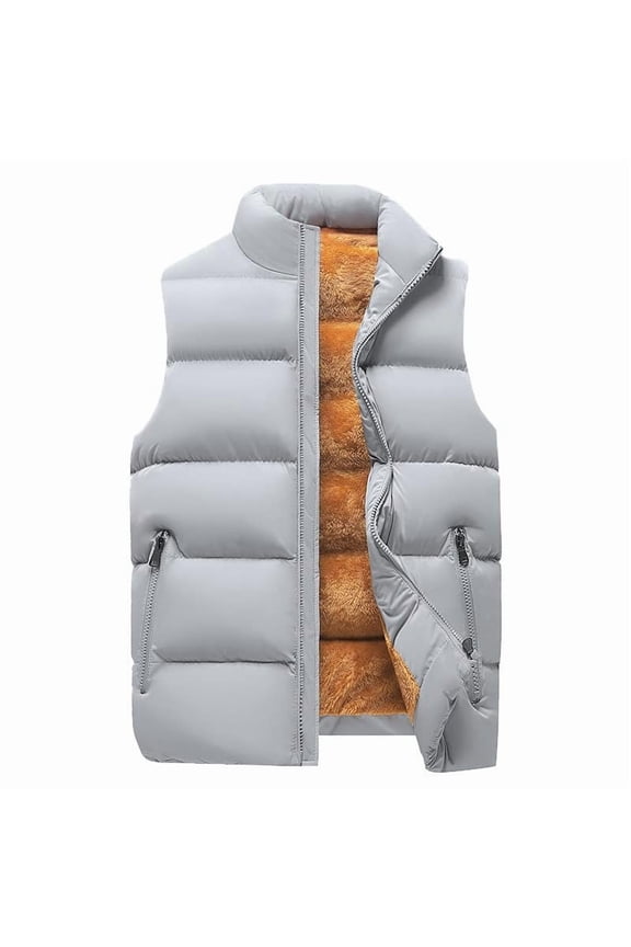 Puffer Vest for Men Quilted Sleeveless Down Vest Stand Collar Solid Down Jacket Winter Warm Puffy Casual Zip Up Streetwear for Golf Running Outdoor,Gray XL