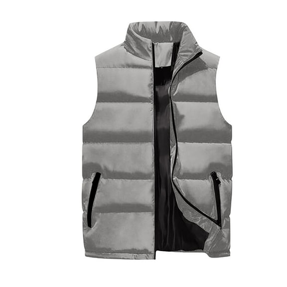 Homeyce Puffer Vest Men Sleeveless Zipper Outerwear Vest Quilted Water-Resistant Windproof Down Jacket Stand Collar Winter Padded Casual Streetwear for Running Golf Outdoor,Gray 3XL