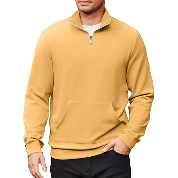 Homeyce Quarter Zip Up Pullover for Men Mock Neck Long Sleeve Sweatshirt with Pockets 1/4 Zip Pullover Sweater Casual Lightweight Polo Shirt,Orange 2XL