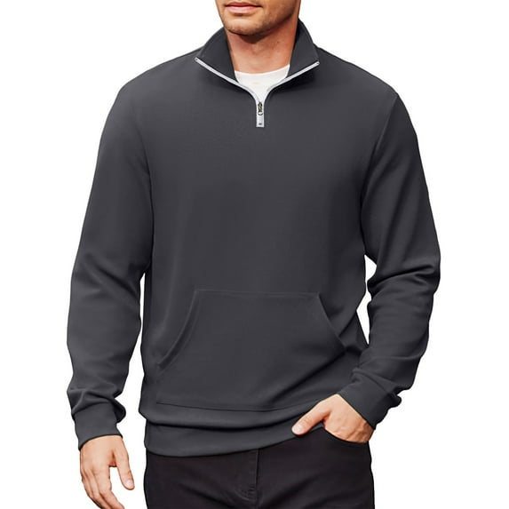 Homeyce Quarter Zip Pullover for Men Stand Collar Long Sleeve Sweatshirts with Pocket 1/4 Zip Pullover Sweater Casual Lightweight Polo Sweater,Navy L