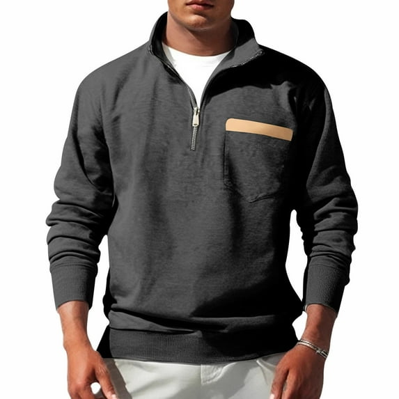 Homeyce Quarter Zip Sweatshirts for Men Stand Collar Long Sleeve Sweatshirt with Pockets 1/4 Zip Pullover Sweater Casual Lightweight Polo Shirt,Dark Gray M