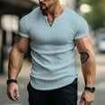 thumbnail image 1 of Homeyce Ribbed Knit Notched V Neck Tees for Men Short Sleeve Ribbed Shirts Slim Fit Workout Longline Gym Athletic T Shirt V Neck Solid Color Top,Blue 2XL, 1 of 5