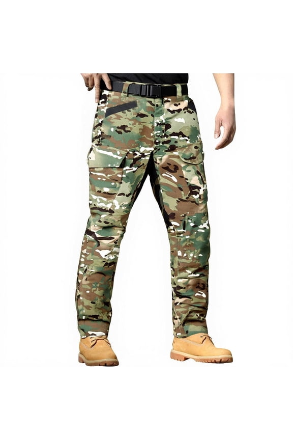 Ripstop Tactical Cargo Pants for Men Water Resistant Elastic Waist Cargo Pants with Pockets Big and Tall Joggers Ripstop Lightweight Casual Outdoor Work Cargo Trousers,Green 3XL