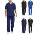 thumbnail image 1 of Homeyce Scrubs for Men Stretch V-Neck Scrub Top & Jogger Pant with Pockets Yoga Waistband Anti-Wrinkle Scrubs for Men Set,Blue 2XL, 1 of 6