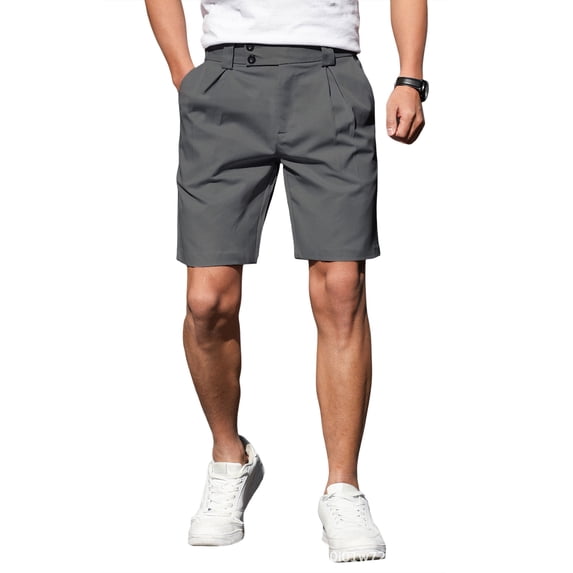 Homeyce Shorts for Men Button Elastic Waistband Flat Front Shorts with Pockets Water Resistant Golf Shorts Straight Fit Golf Casual Summer Beach Chino Shorts,Gray XL