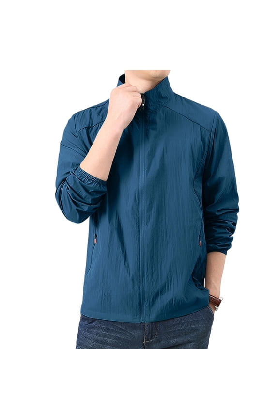 Summer Lightweight Sun Protection Jacket for Men Windbreaker Full Zip Lightweight Jacket Summer Packable Sunscreen Plus Size Golf Coat Upf 50+ Waterproof Light Jacket with Pocket,Green XL