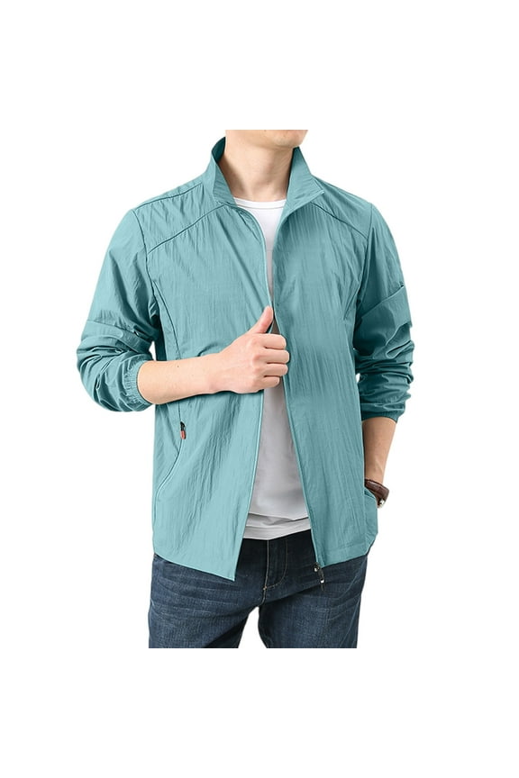Summer Lightweight Sun Protection Jacket for Men Windbreaker Full Zip Lightweight Jackets for Outdoor Sport Hiking Plus Size Coats Upf 50+ Waterproof Sun Shirts with Pocket,Blue M
