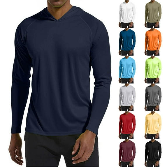 Homeyce Sun Protection Hoodie Shirts for Men Long Sleeve UPF 50+ Sun Protection Shirts Uv Protection Athletic Fishing Swimming Lightweight Hoodie with Hood Quick Dry T Shirts Rash Guards,White 2XL