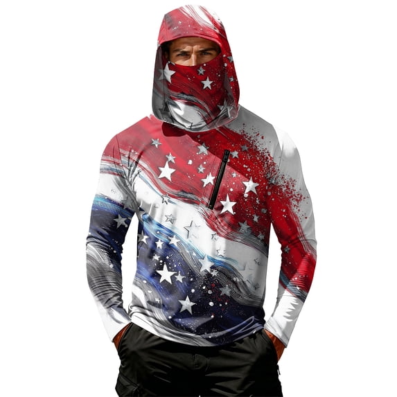 Homeyce Sun Protection Shirts for Men Upf 50+ UV Rash Guard Shirts Long Sleeve Lightweight Sun Protection Hoodies with Face Cover,Red L
