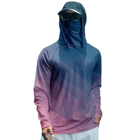 Homeyce Sun Protection Shirts for Men with Face Cover Uv Spf Upf 50+ Rash Guard Shirt Summer Outdoor Fishing Long Sleeve Cooling Hoodies,Purple 2XL