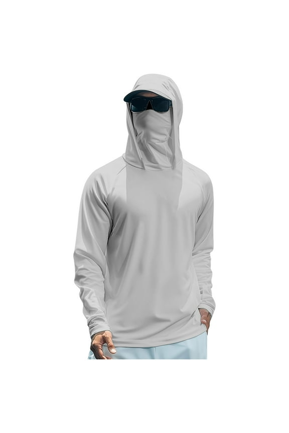 Sun Protection Shirts for Men with Face Cover Uv Spf Upf 50+ Rash Guard Sun Shirts Fishing Lightweight Long Sleeve Cooling Hoodies,Gray XL
