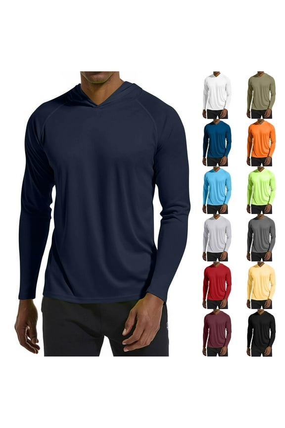 Sun Shirt UPF 50+ Men's Long Sleeve Uv Spf Performance Shirt Fishing Hiking Swimming Running Rash Guards Hoodie with Hood Quick Dry T Shirts,Deep Green M