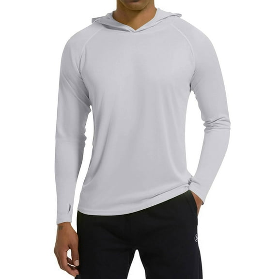 Homeyce Sun Shirts for Men Long Sleeve UPF 50 Shirts Uv Protection Fishing Outdoor Lightweight Hoodie with Hood Quick Dry T-Shirts Rash Guards,Light Gray L
