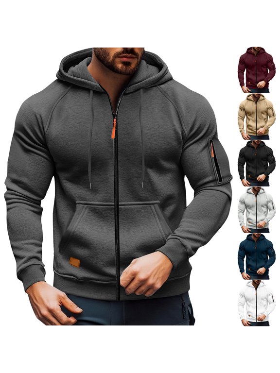 Tactical Hoodies for Men Full Zip Long Sleeve Workout Athletic Sweatshirts Casual Lightweight Outdoor Tactical Cargo Hoodie Fall Winter Drawstring Zip Up Sports Jackets,Gray L