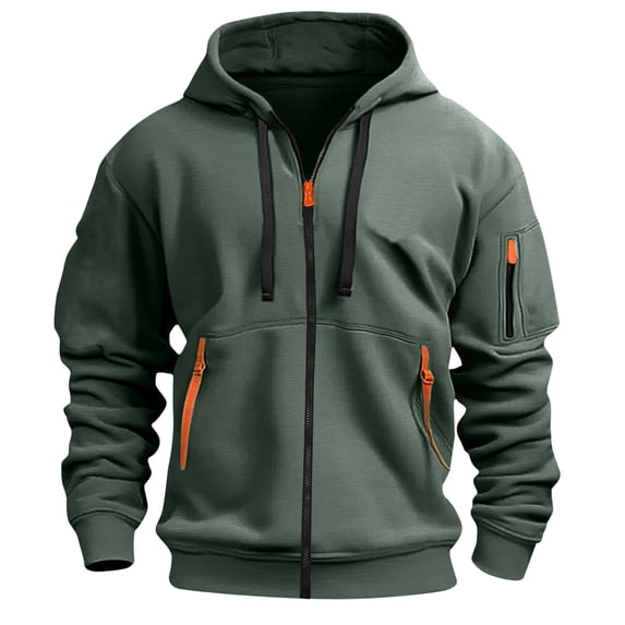 Homeyce Tactical hoodie for men Full Zip Long Sleeve Workout Athletic Sweatshirts Casual Lightweight Outdoor Tactical Cargo Hoodie Fall Winter Drawstring Zip Up Sports Jackets,Green 2XL