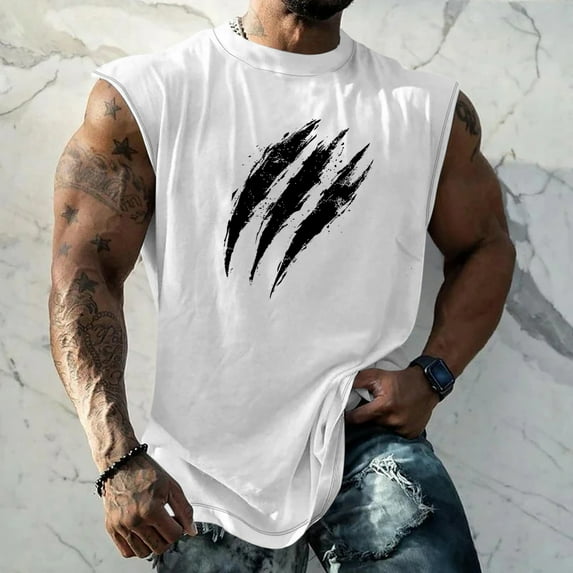 Homeyce Tank Tops Men 4th Of July Graphic American Flag Shirts Sleeveless Patriotic Tee Tops Summer Workout Gym Outfits,White L