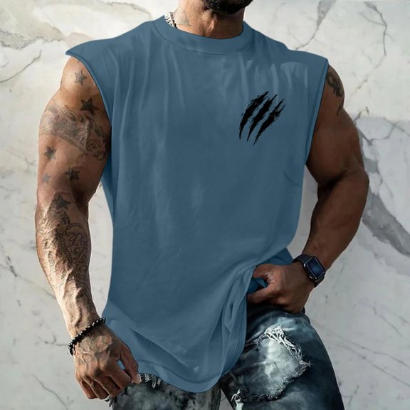 Homeyce Tank Tops Men 4th Of July Independence Day American Flag Graphic Shirts Sleeveless Patriotic Tops Summer Workout Gym Tees Outfits,Blue 2XL