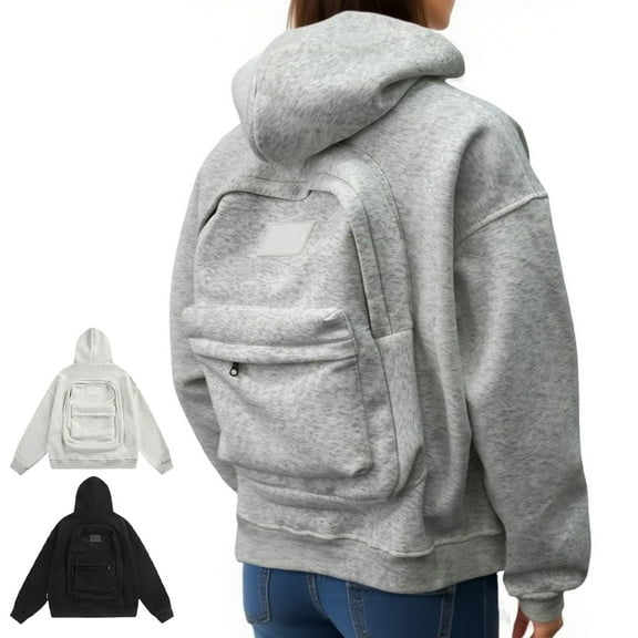 Homeyce Travel Sweatshirt Jacket with Backpack for Men & Women Zipper Pocket with Pockets Travel Hoodie Long Sleeve Casual Comfort Sweatshirt Lightweight Campus Pullover Outfits,Gray XL