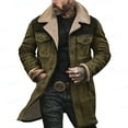 thumbnail image 1 of Homeyce Trench Coat for Men Plush Collar Faux Leather Suede Jacket Zip Up Western Cowboy Vintage Long Coat Oversized Fashion Military Overcoats,Green M, 1 of 7