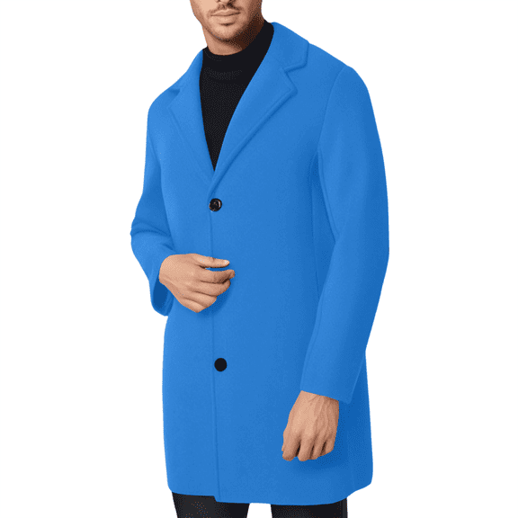Homeyce Trench Coat Men Wool Blend Lapel Jacket Single/Double Breasted with Pockets Cardigan Jacket Casual Slim Fit Trench Business Winter Mid Long Jacket Overcoat,Blue 2XL