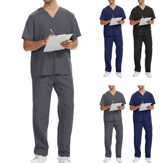 Homeyce Uniforms Unisex Medical Scrubs Set Medical Uniform with Scrub Top and Pants,Gray XL