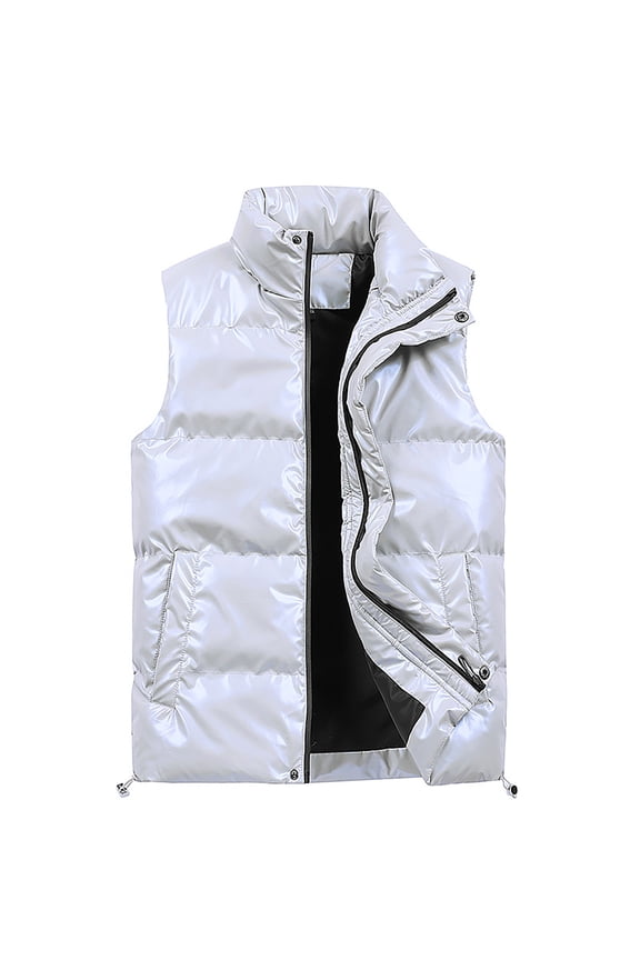 White Puffer Vest for Men Stand Collar Quilted Down Vest Zip Up Sleeveless Lightweight Down Jacket with Pockets Winter Padded Casual Coat for Golf Running Outdoor,White XL