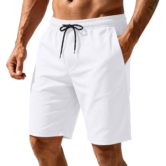 Homeyce Workout Athletic Shorts for Men Quick Dry Elastic Waist Shorts Sports Gym Running Lightweight Shorts with Pockets Drawstring Clothes,White 2XL