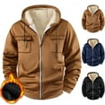 thumbnail image 1 of Homeyce Zip Up Hoodie Men Fleece Lining Sherpa Thick Trucker Heavyweight Jackets Coat with Hooed Long Sleeve Windproof Sweatshirt Hoodies with Multi Pockets Winter Warm Causal Softshell,Brown XL, 1 of 5