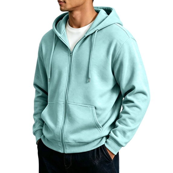 Homeyce Zip-Up Hoodies for Men Zip Up Hoodie Baggy Zip Up Long Sleeve Pockets Hooded Jacket Hooded Cardigan,Blue 3XL