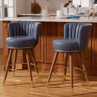 Set of Rattan Counter Height Bar Stools with Linen Upholstery