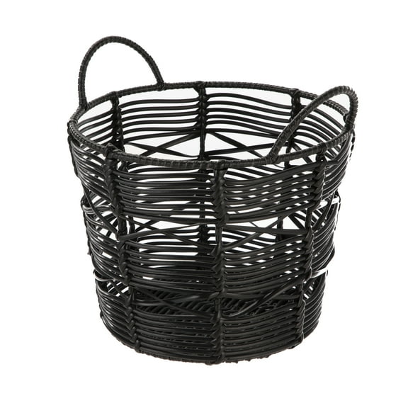 Homezone 9" Plastic Round Black Abstract Basket with Handles