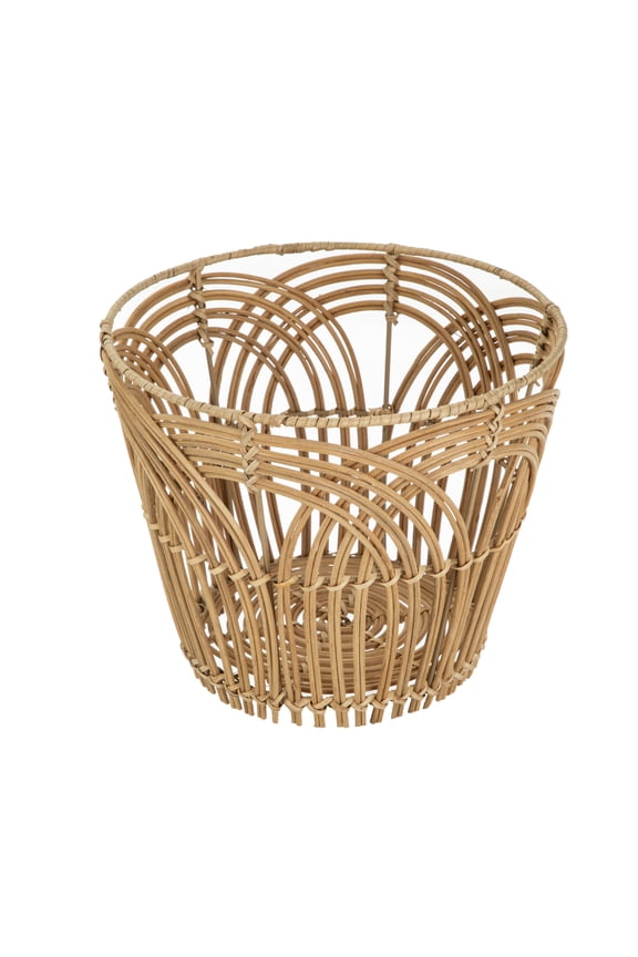 Handwoven Natural Rattan Basket with Modern Weave, Round
