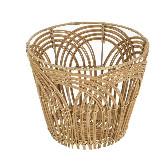Homezone Handwoven Natural Rattan Basket with Modern Weave, Round