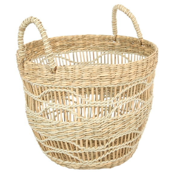 BHG Natural Handwoven Seagrass Basket with Unique Detailing