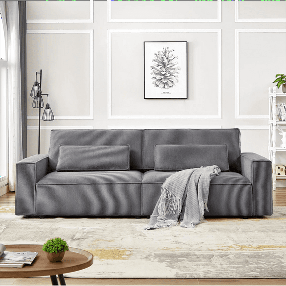 Homfa 105.5" Modern Corduroy Sofa,4 Seater Sofa with Extra Deep Seats,Upholstered Sleeper Couch for Living Room,lounge,Office,Gray