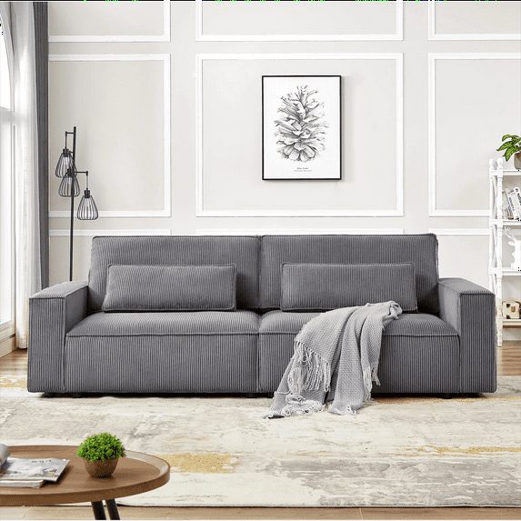 Homfa 105.5" Modern Corduroy Sofa,4 Seater Sofa with Extra Deep Seats,Upholstered Sleeper Couch for Living Room,lounge,Office,Gray