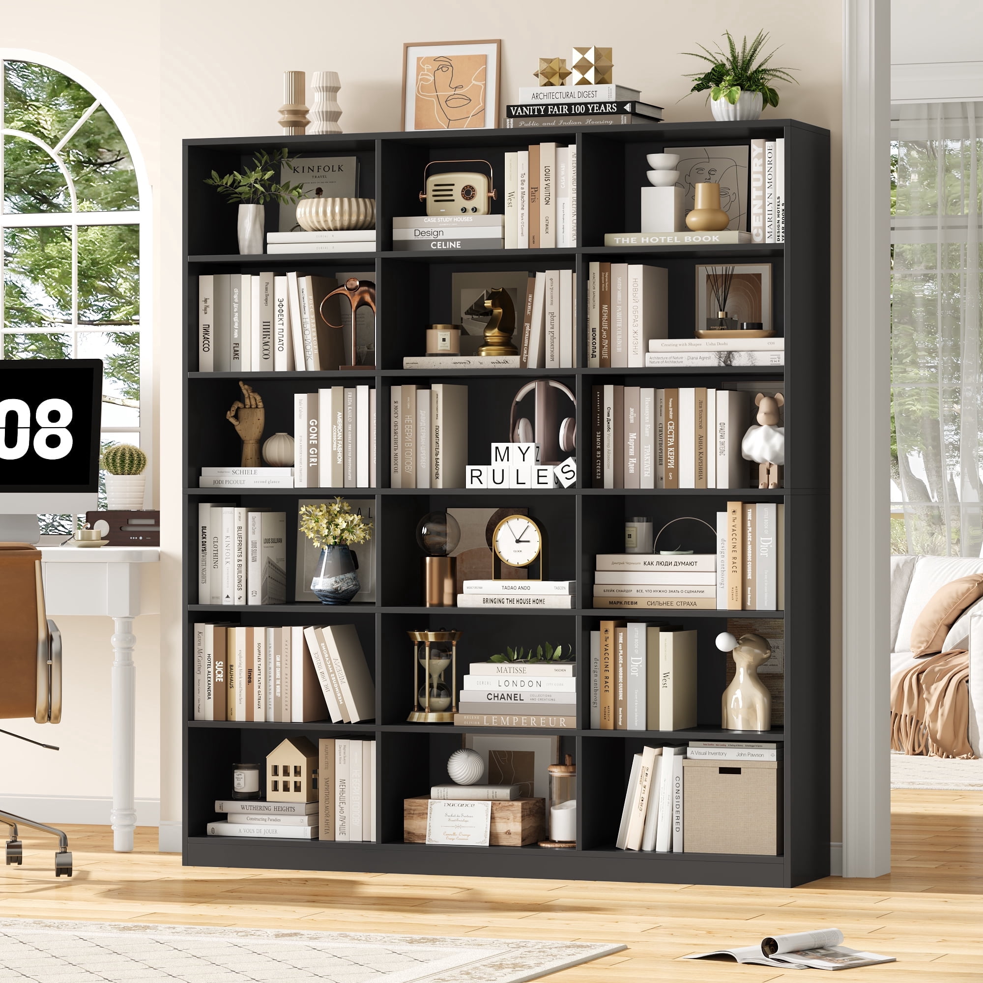 Homfa 18-Cube Bookcase and Bookshelves, 72" Tall Triple Wide 6-Tier Freestanding Bookshelf with Open Storage Shelves for Home Office Living Room, Home Office, Black