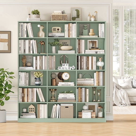 Homfa 72" Tall 18-Cube Bookcase, Triple Wide 6-Tier Bookshelf with Open Storage Shelves for Living Room, Home Office,Green