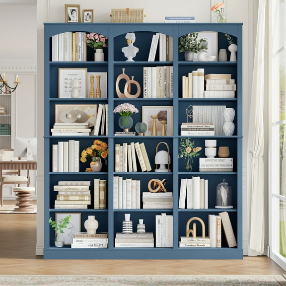 Homfa 18-Cube Bookcase and Bookshelves, 71.2" Triple Width 6-Tier Freestanding Arch Library Cabinet for Home Office Living Room, Blue