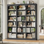 Homfa 18-Cube Bookcase and Bookshelves, 71.2" Triple Width 6-Tier Freestanding Arch Library Cabinet for Home Office Living Room, Dark Gray Texture