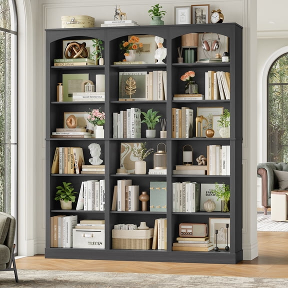 Homfa 18-Cube Bookcase and Bookshelves, 71.2" Triple Width 6-Tier Freestanding Arch Library Cabinet for Home Office Living Room, Dark Gray Texture