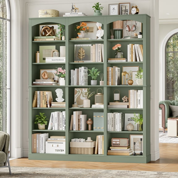Homfa 18-Cube Bookcase and Bookshelves, 71.2" Triple Width 6-Tier Freestanding Arch Library Cabinet for Home Office Living Room, Green