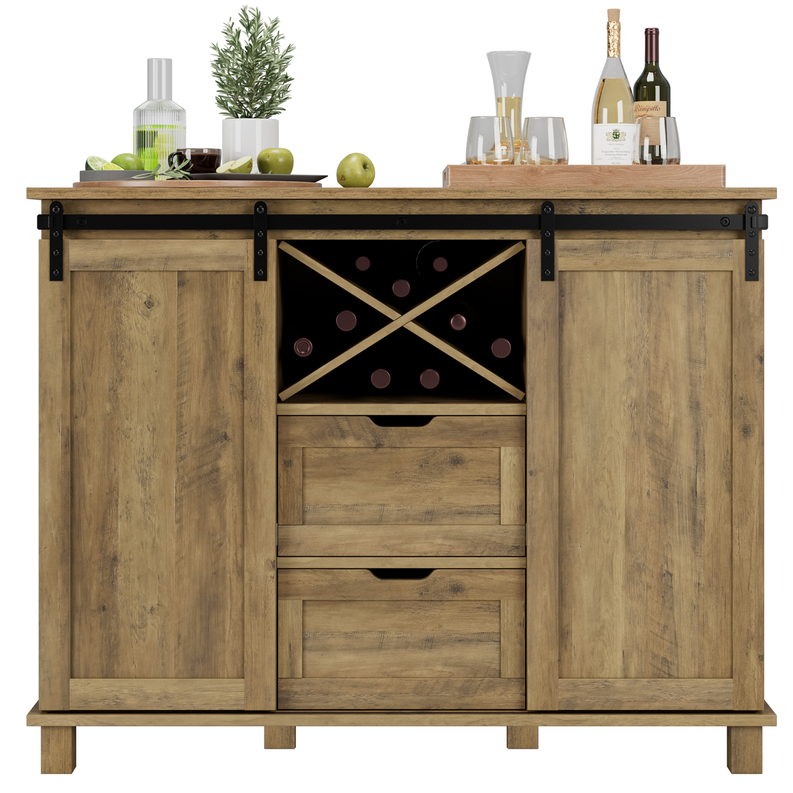 Distressed Sideboard Buffet with Sliding Rail Barn Doors